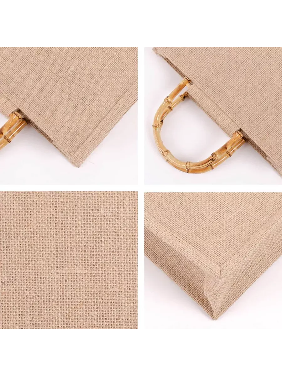 Bolsa de juta com alça de bambu