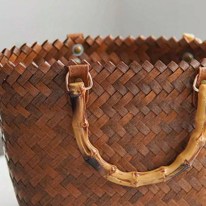 Bolsa luxo de palha com alça de bambu