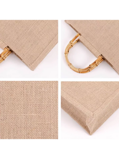 Bolsa de juta com alça de bambu