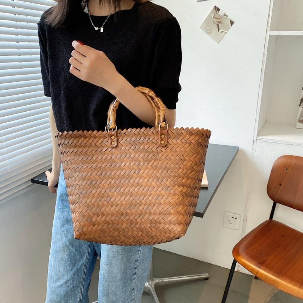 Bolsa luxo de palha com alça de bambu