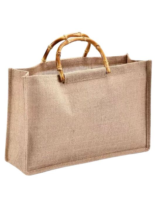 Bolsa de juta com alça de bambu