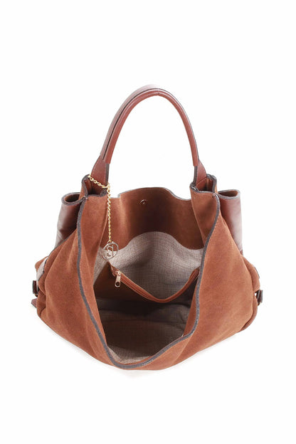 Maxi bolsa camurça e couro legítimo