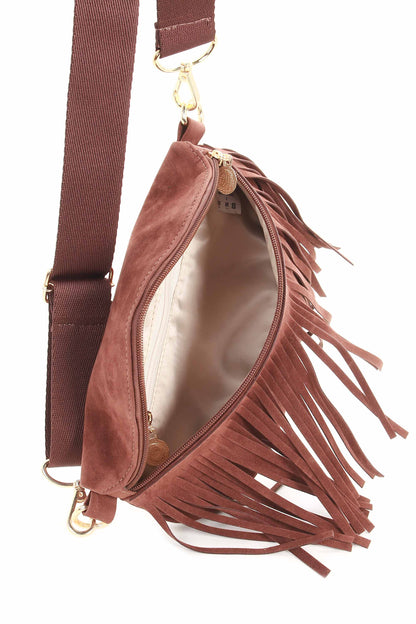 Bolsa pochete boho em camurça